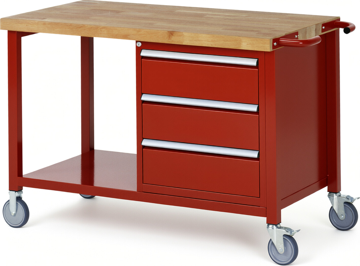 RAU Werkbank rot - Breite 125 cm - Tiefe 70 cm - Höhe 108 cm - Buche-Massiv Arbeitsplatte 40 mm