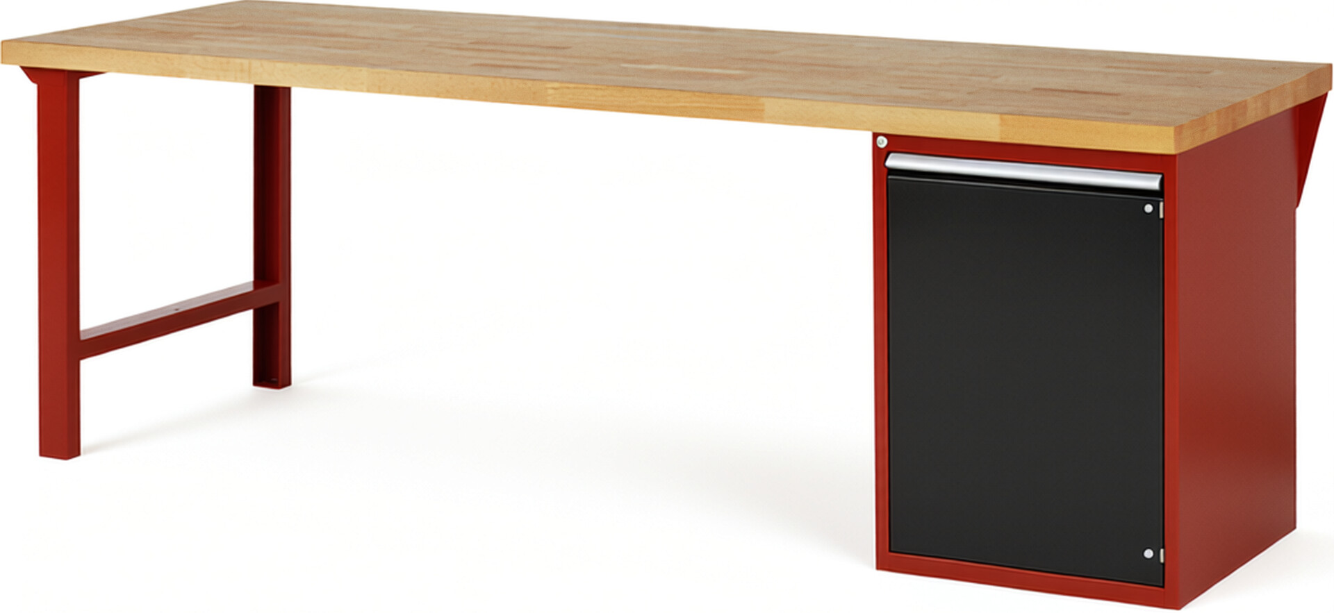 Werkbank Modell 7501 rot - schwarz, BxTxH 2500x900x840 mm,  Buche-Massiv Arbeitsplatte 40 mm