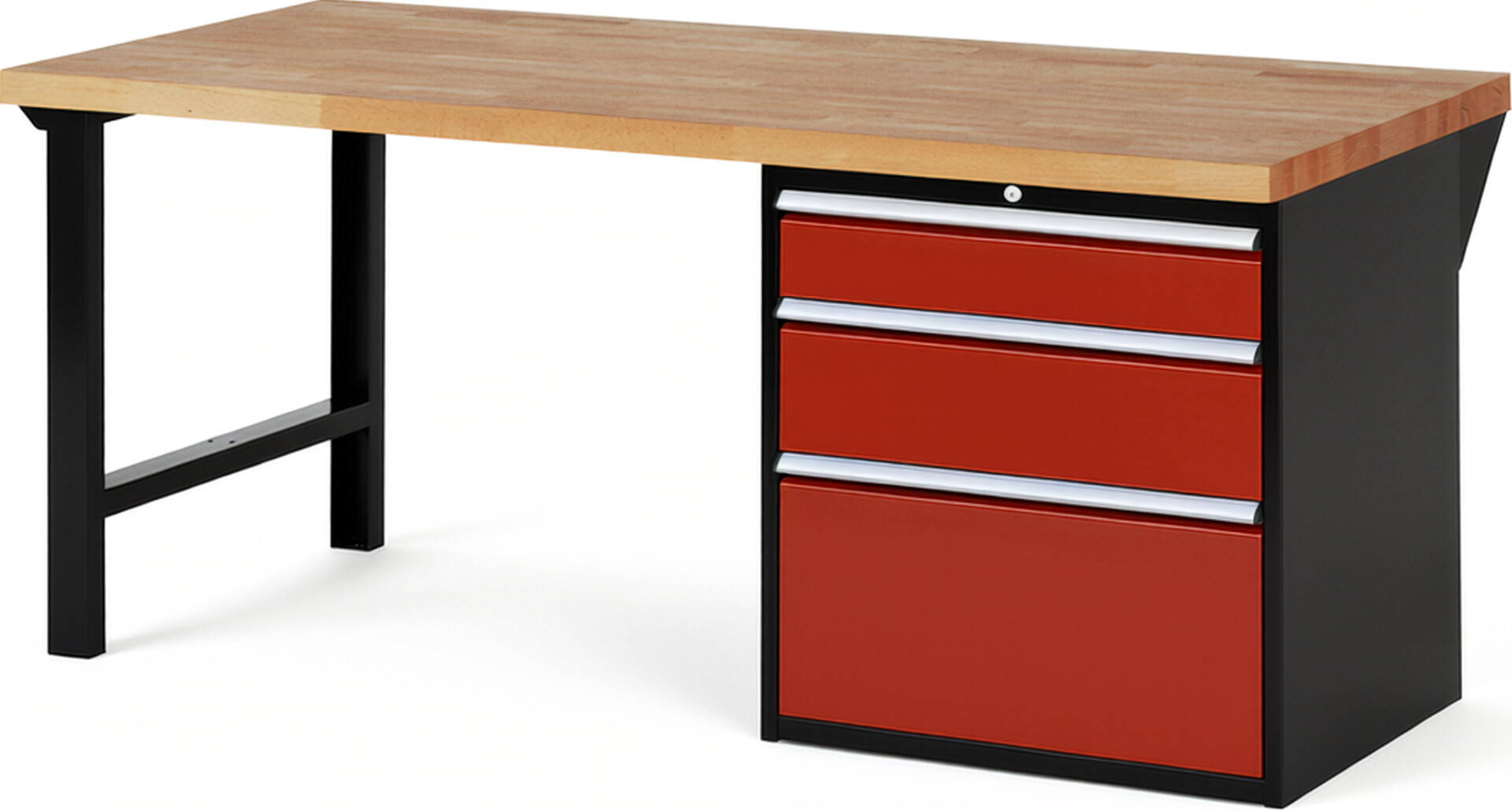 RAU Werkbank schwarz - rot - Breite 200 cm - Tiefe 90 cm - Höhe 84 cm - Buche-Massiv Arbeitsplatte 40 mm