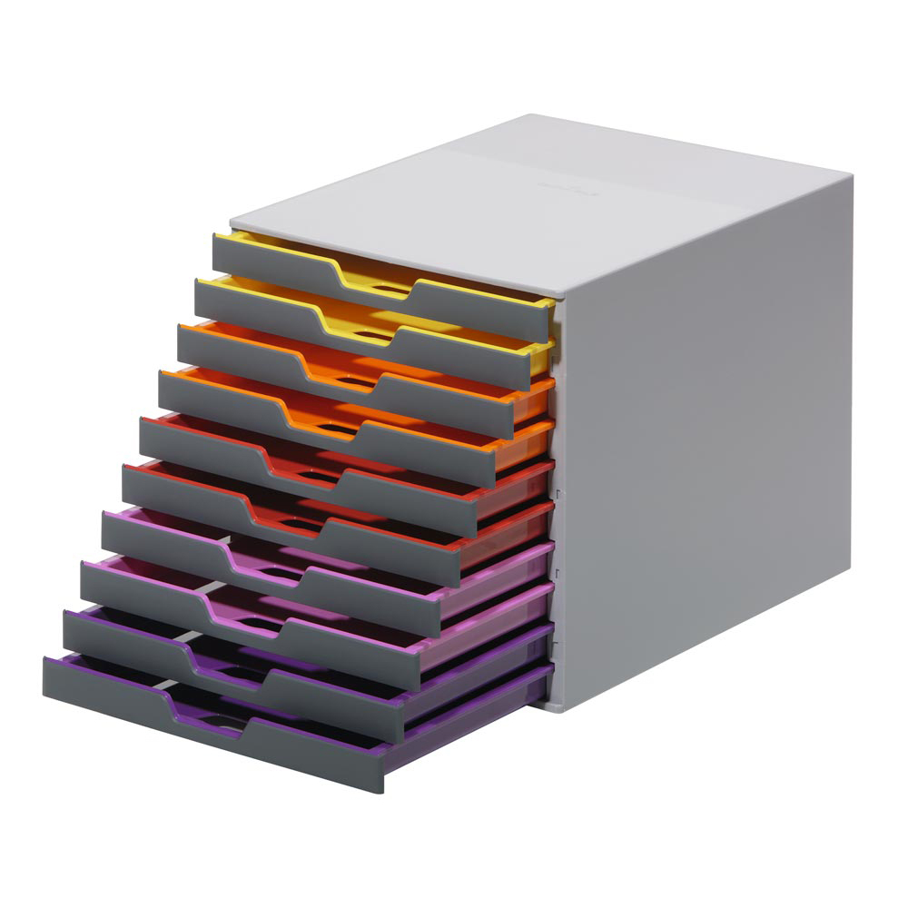 Schubladenbox, BxTxH 280x356x292 mm, 10 farbige Schubladen, aus ABS, inkl. Beschriftungsfenster