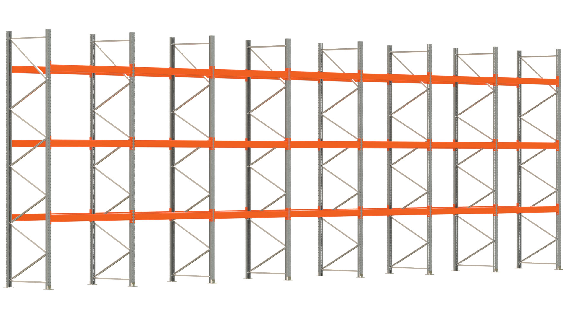 Palettenregal ARTUS - Breite 1398 cm - Höhe 450 cm - Tiefe 110 cm - Fachlast 2000 kg - 56 Palettenstellplätze