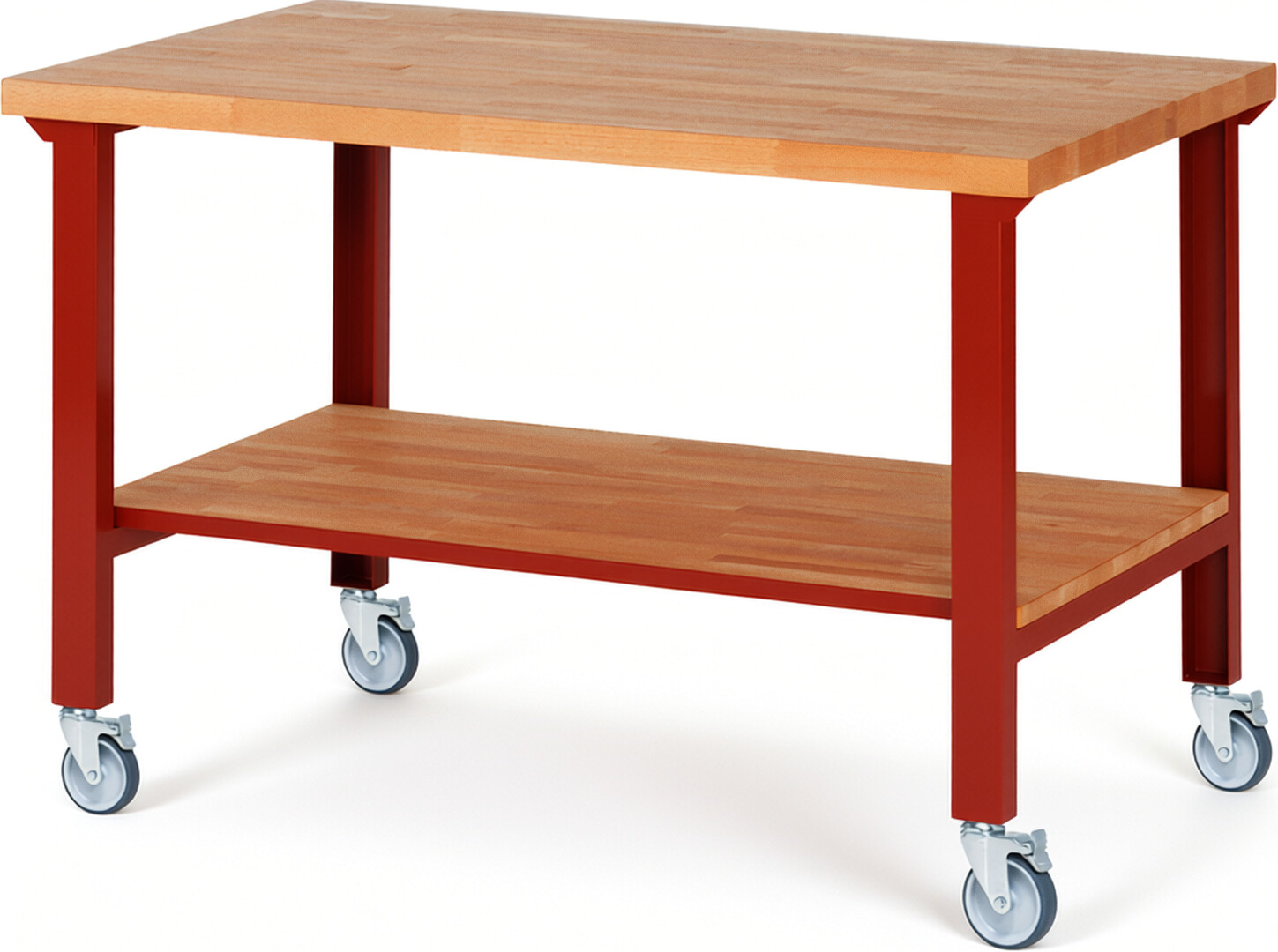 RAU Werkbank rot - Breite 150 cm - Tiefe 90 cm - Höhe 100 cm - Buche-Massiv Arbeitsplatte 40 mm