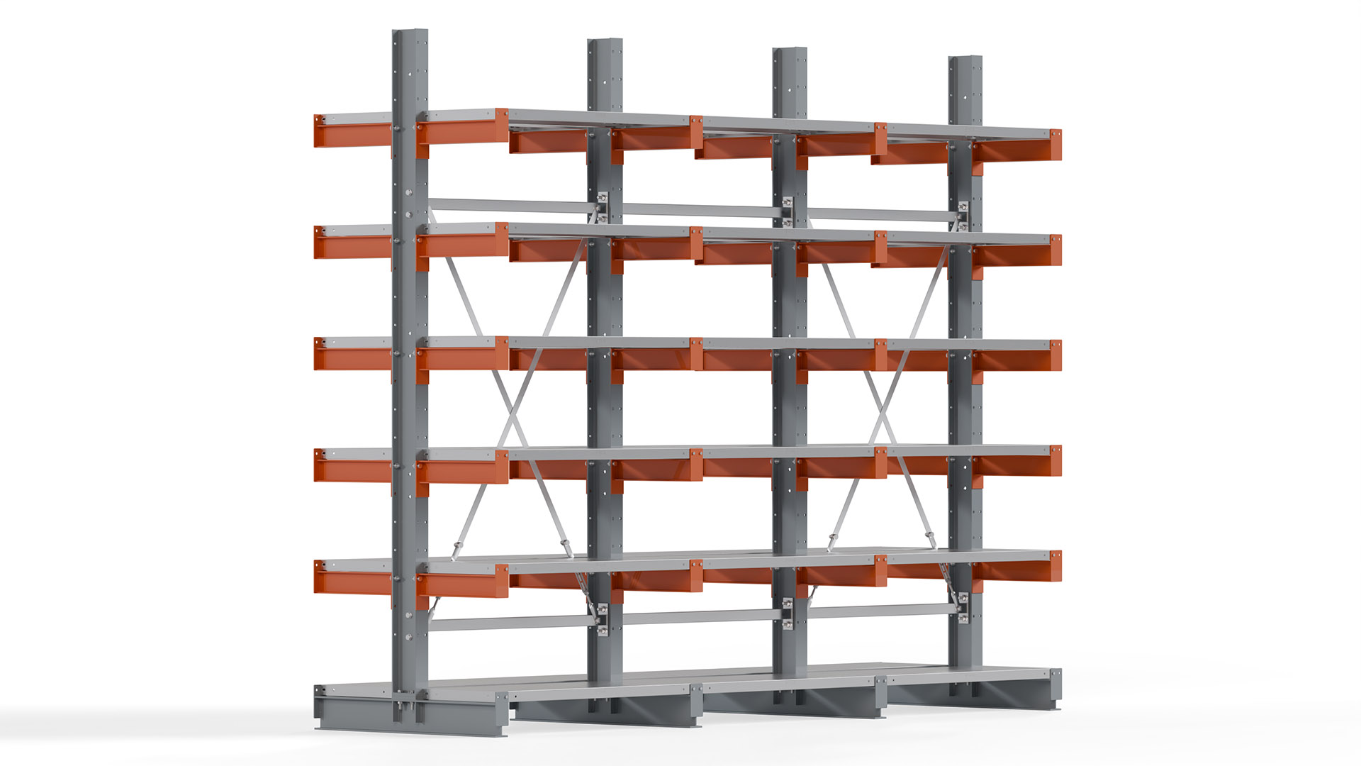 Kragarmregal KARL basic - lackiert - Breite: 300 cm - Höhe: 250 cm - Tiefe: 40 cm - Traglast je Kragarm: 1100 kg - beidseitig