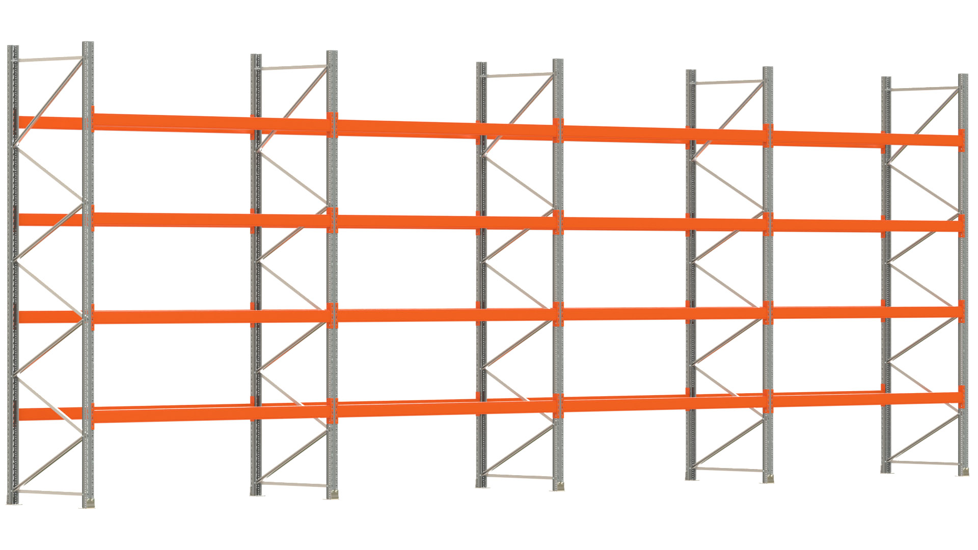Palettenregal ARTUS - Breite 1122,5 cm - Höhe 400 cm - Tiefe 110 cm - 4 Träger-Ebenen - Fachlast 2000 kg - 60 Palettenstellplätze