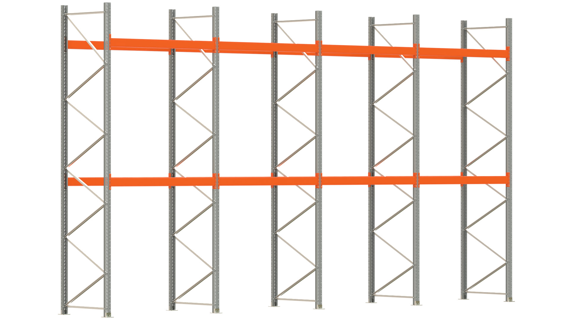 Palettenregal ARTUS - Breite 802,5 cm - Höhe 450 cm - Tiefe 110 cm - 2 Träger-Ebenen - max. Fachlast 3000 kg - 24 Palettenstellplätze