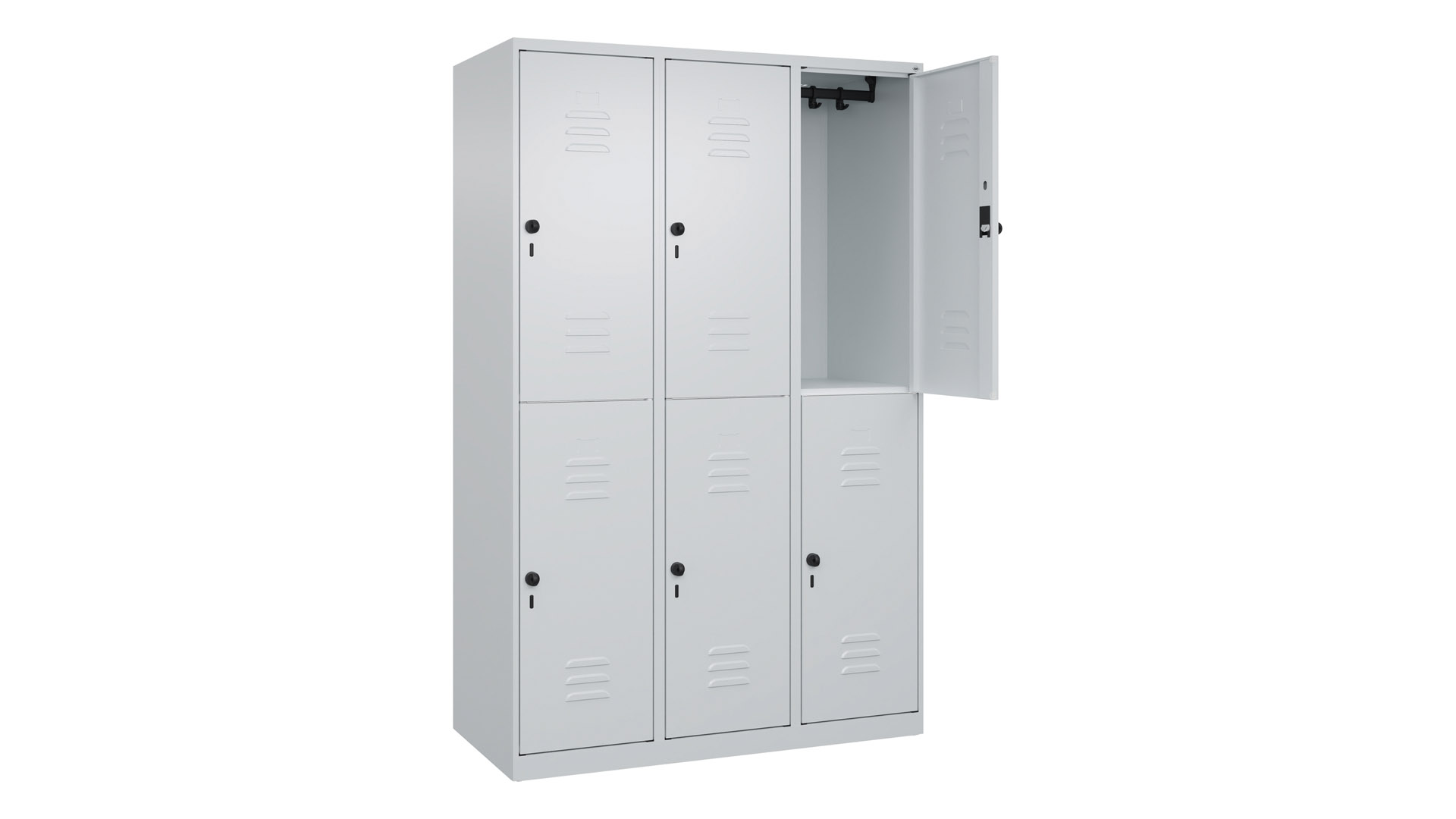 Garderobenspind doppelstöckig, Breite 120 cm, Höhe 185 cm, Tiefe 50 cm, 6 Fächer