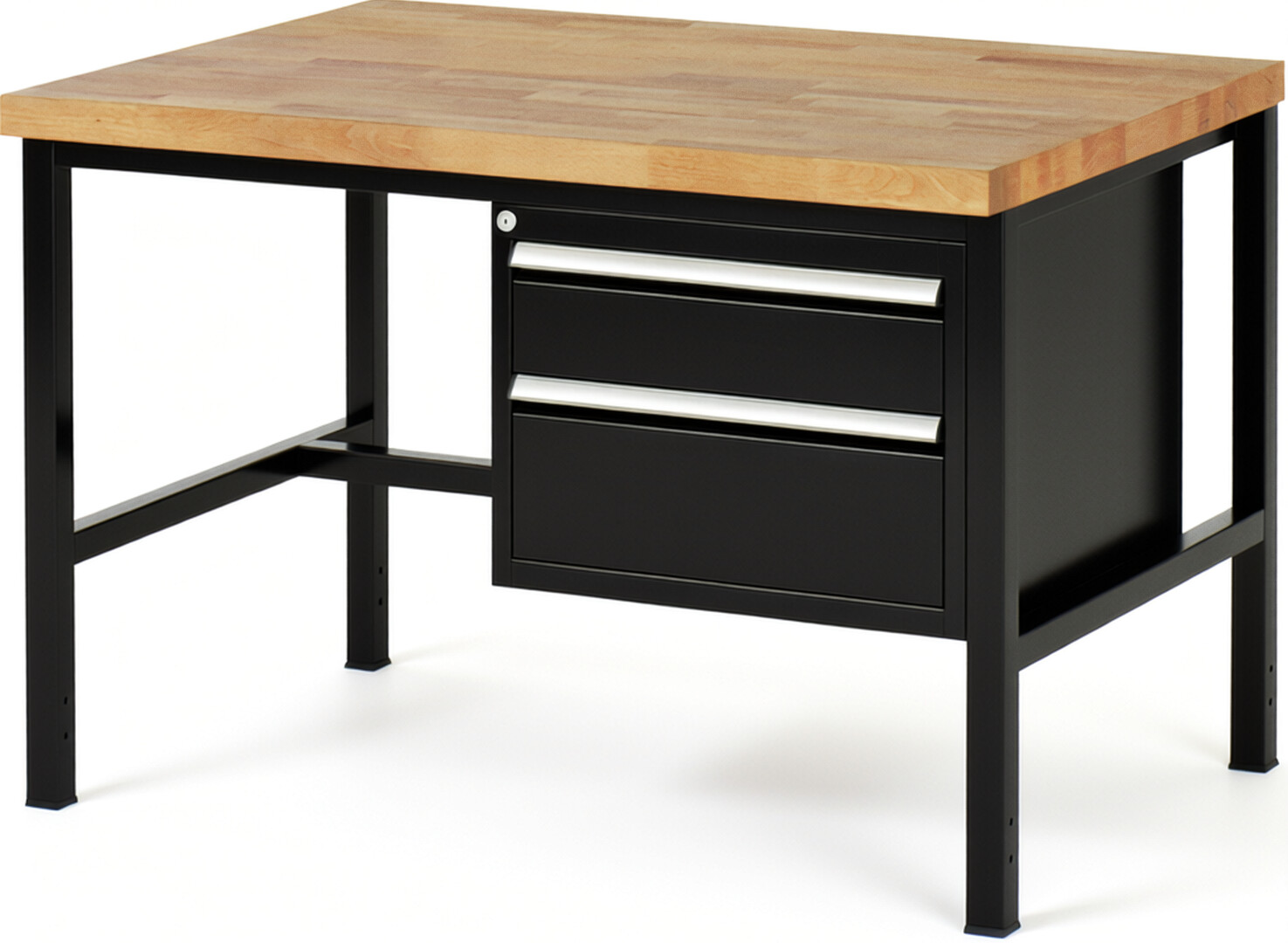 RAU Werkbank schwarz - Breite 125 cm - Tiefe 90 cm - Höhe 84 cm - Buche-Massiv Arbeitsplatte 40 mm