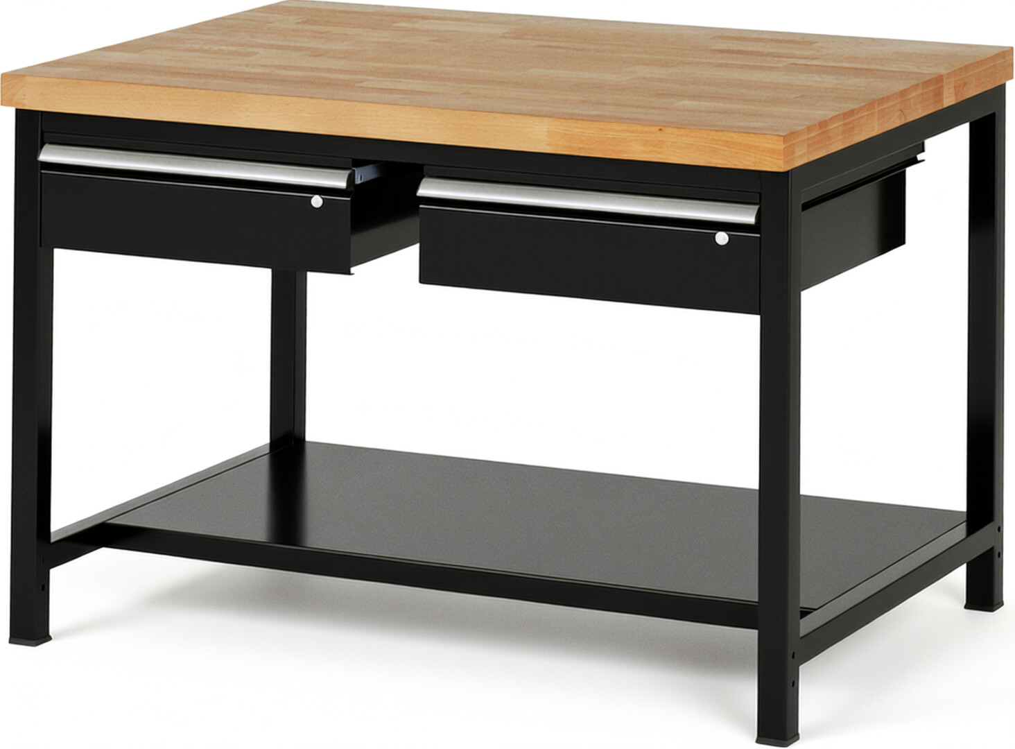 RAU Werkbank schwarz - Breite 125 cm - Tiefe 90 cm - Höhe 104 cm - Buche-Massiv Arbeitsplatte 40 mm