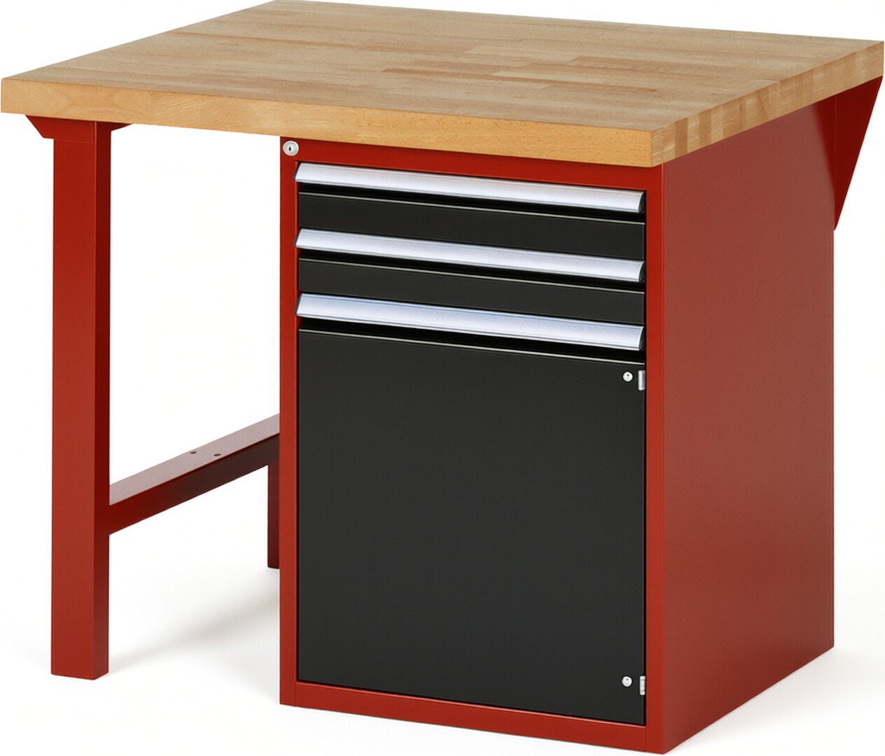 Werkbank Modell 7503 rot - schwarz, BxTxH 1000x900x840 mm,  Buche-Massiv Arbeitsplatte 40 mm,  2 Schubladen mit  Auszug 90 %