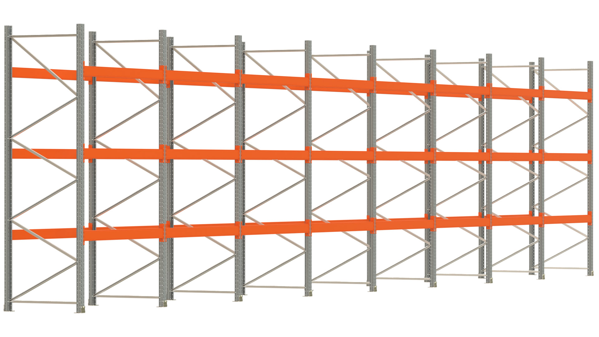 Palettenregal ARTUS - Breite 1596,5 cm - Höhe 350 cm - Tiefe 110 cm - Fachlast 3000 kg - 64 Palettenstellplätze