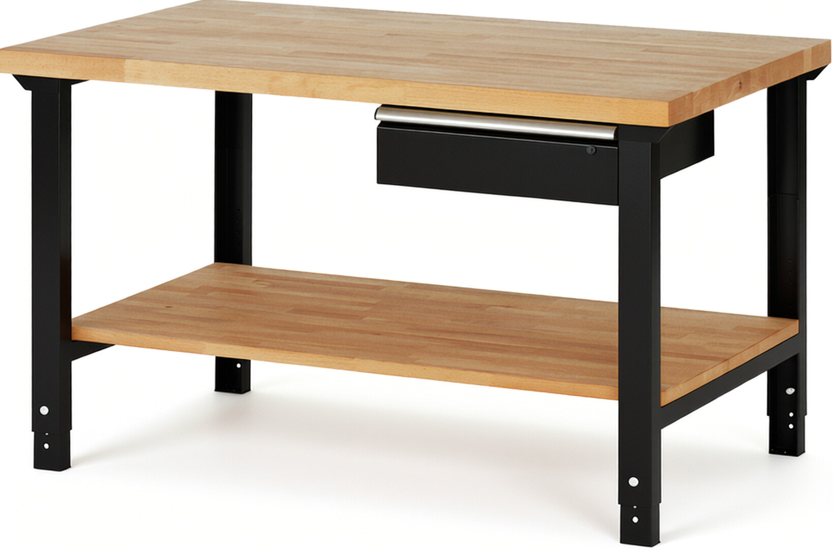 RAU Werkbank schwarz - Breite 150 cm - Tiefe 90 cm - Höhe 114 cm - Buche-Massiv Arbeitsplatte 40 mm