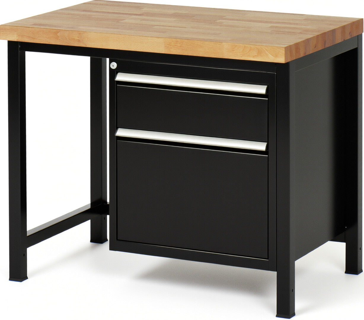 RAU Werkbank schwarz - Breite 100 cm - Tiefe 70 cm - Höhe 84 cm - Buche-Massiv Arbeitsplatte 40 mm