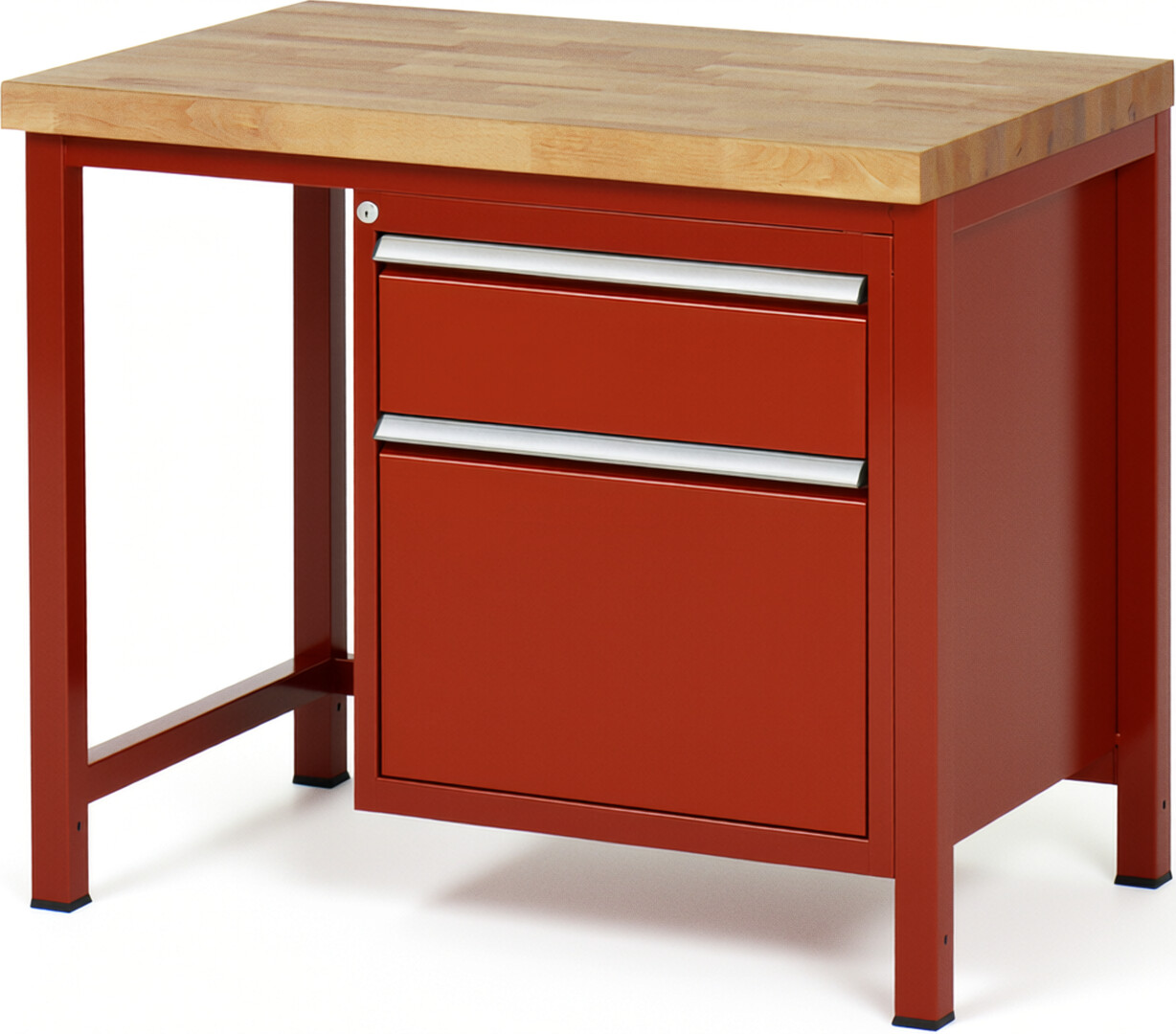 Werkbank Modell 8156 rot, BxTxH 1000x700x840 mm,  Buche-Massiv Arbeitsplatte 40 mm,  2 Schubladen mit  Auszug 90 %