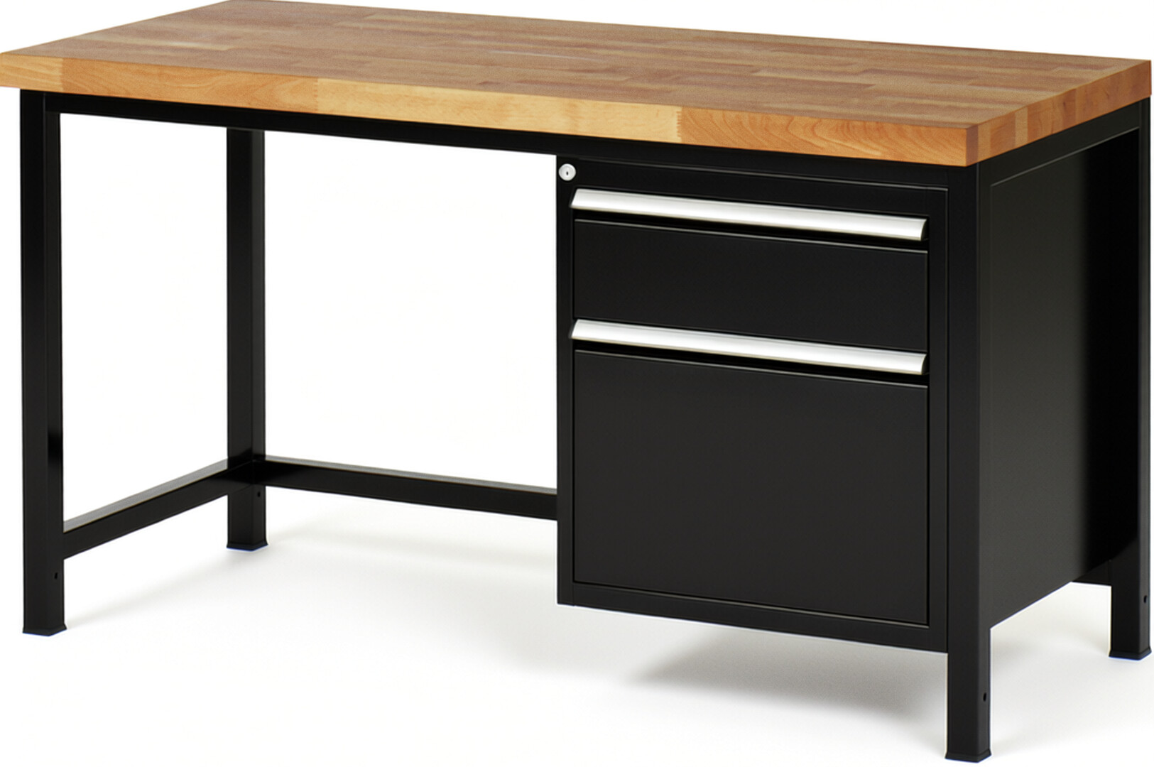 Werkbank Modell 8156 schwarz, BxTxH 1500x700x840 mm,  Buche-Massiv Arbeitsplatte 40 mm,  2 Schubladen mit  Auszug 90 %