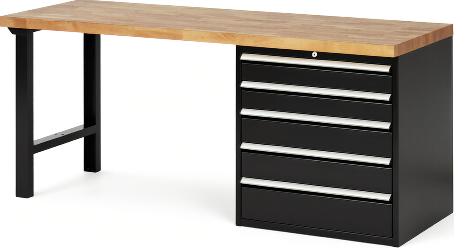 RAU Werkbank schwarz - Breite 200 cm - Tiefe 70 cm - Höhe 84 cm - Buche-Massiv Arbeitsplatte 40 mm