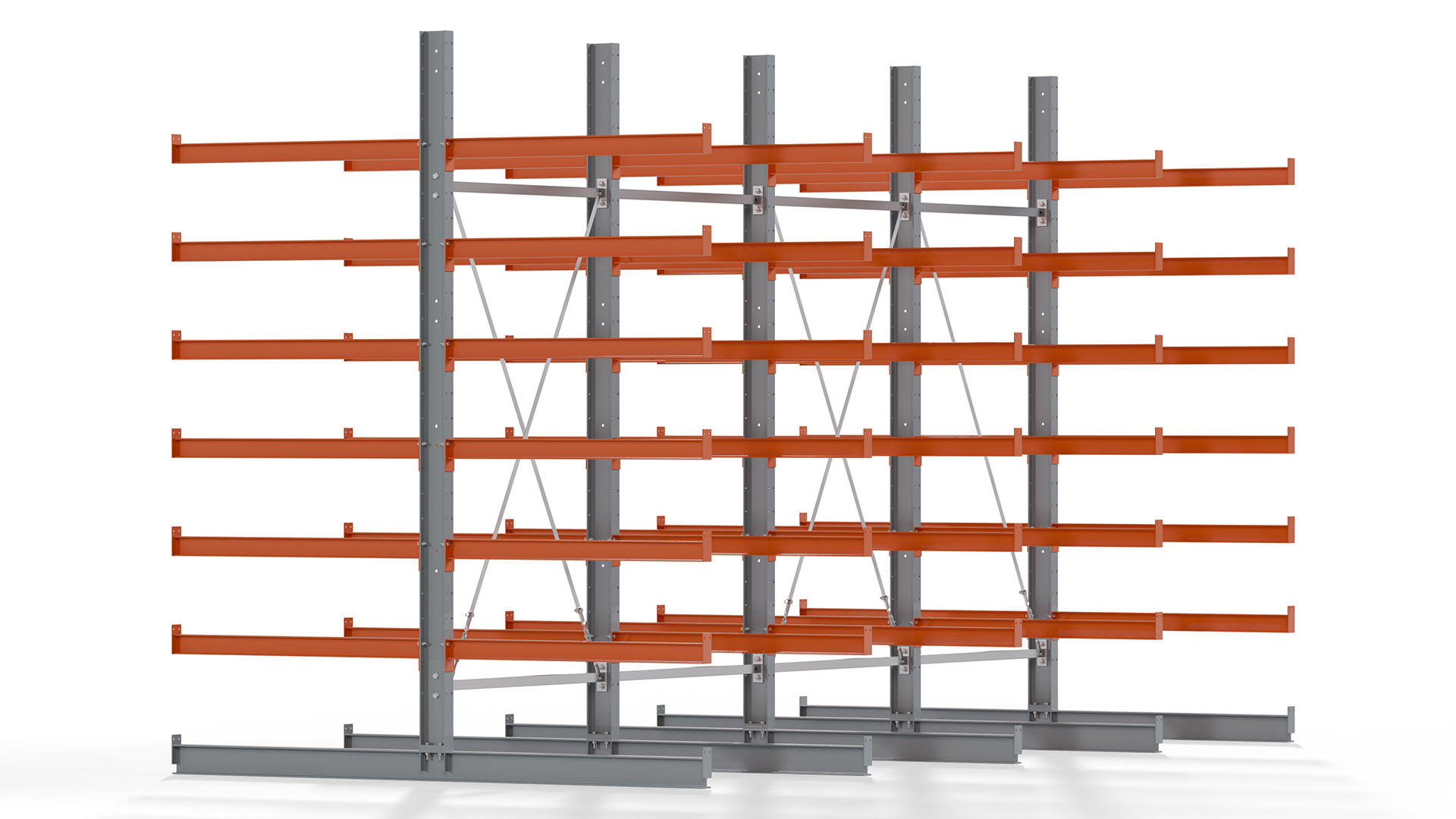 Kragarmregal KARL basic - lackiert - Breite: 512 cm - Höhe: 300 cm - Tiefe: 120 cm - Traglast je Kragarm: 370 kg - beidseitig
