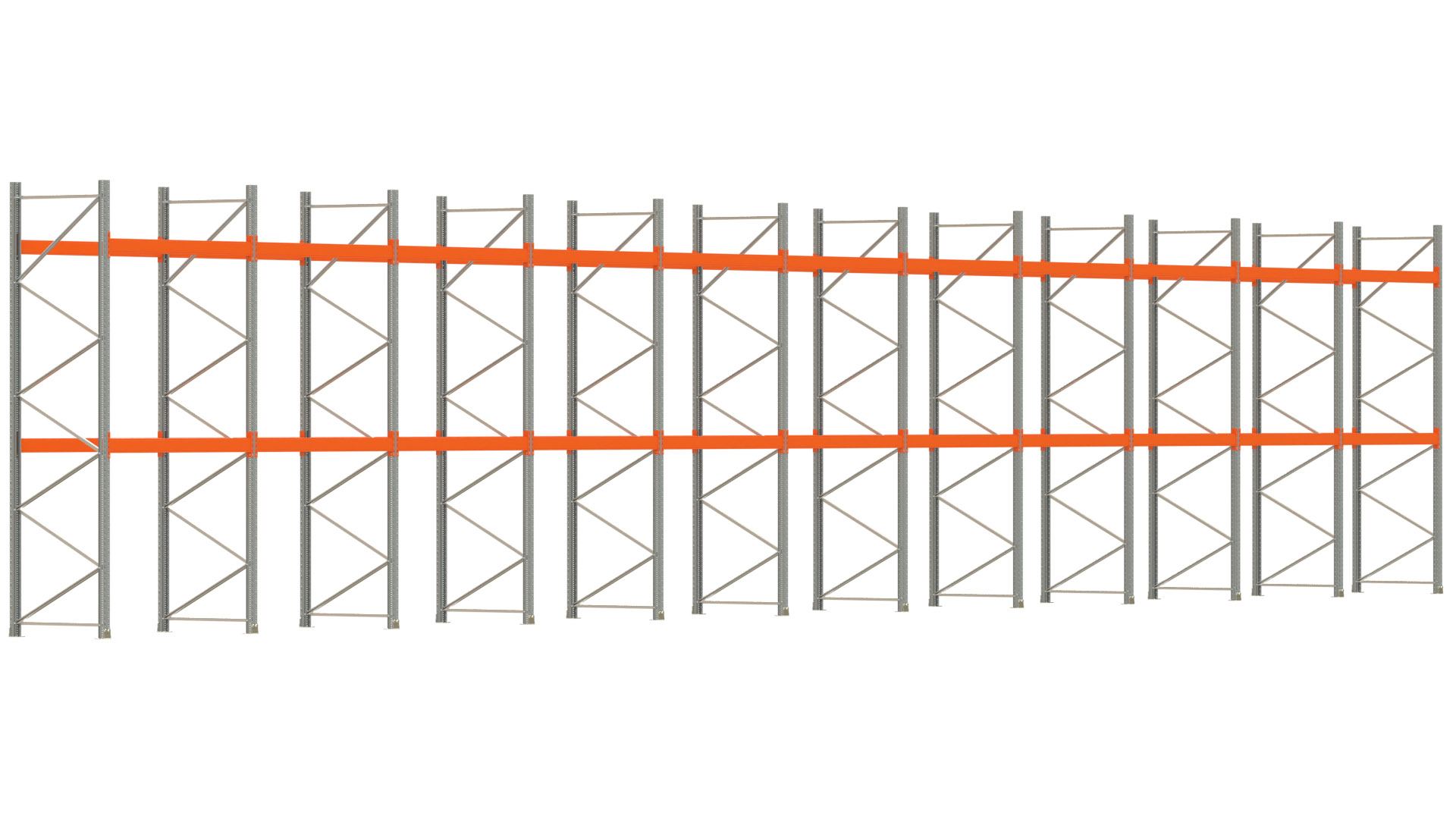 Palettenregal ARTUS - Breite 2192 cm - Höhe 400 cm - Tiefe 110 cm - 2 Träger-Ebenen - max. Fachlast 3000 kg - 66 Palettenstellplätze