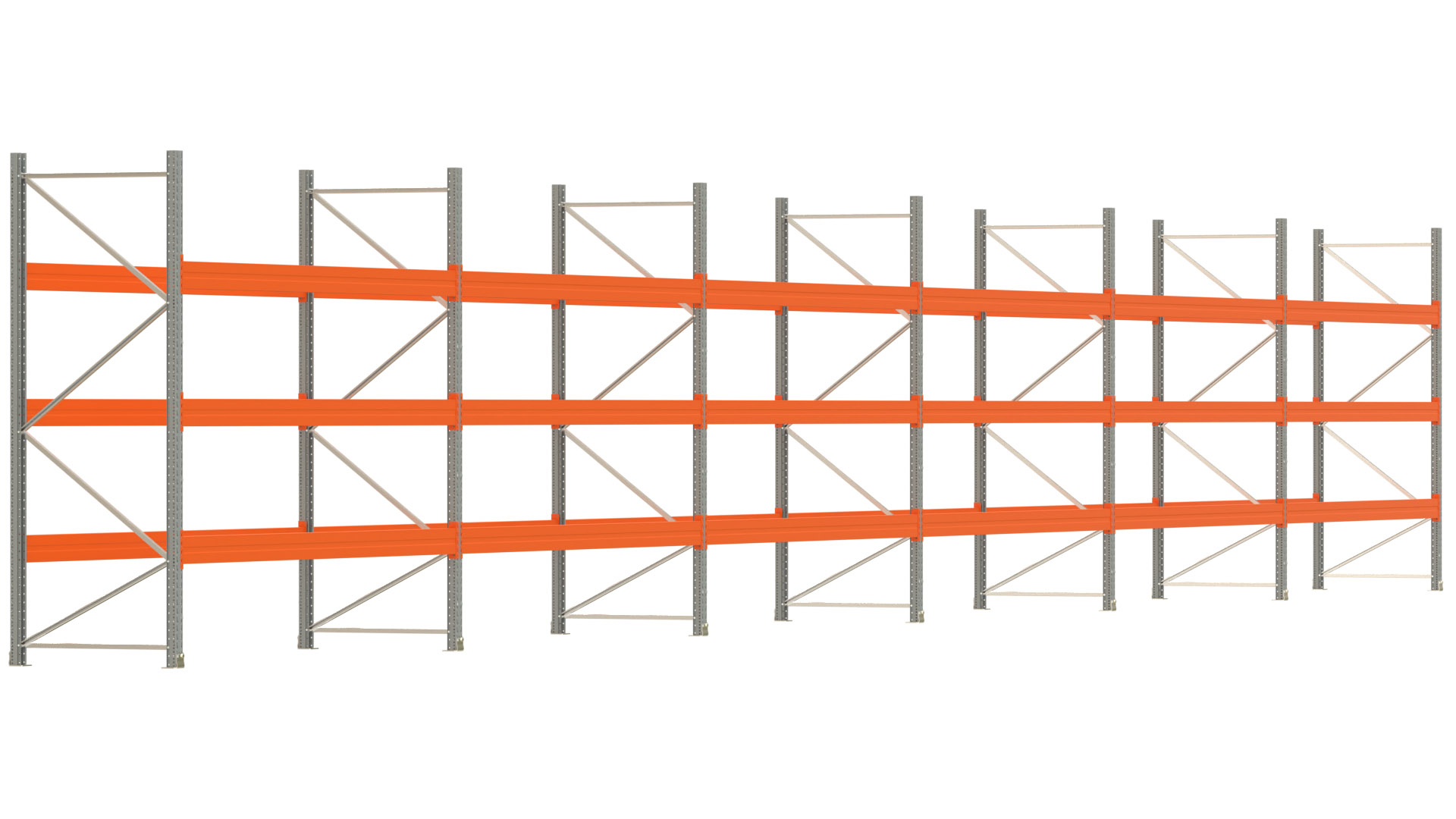 Palettenregal ARTUS - Breite 2219,5 cm - Höhe 300 cm - Tiefe 110 cm - Fachlast 3000 kg - 96 Palettenstellplätze