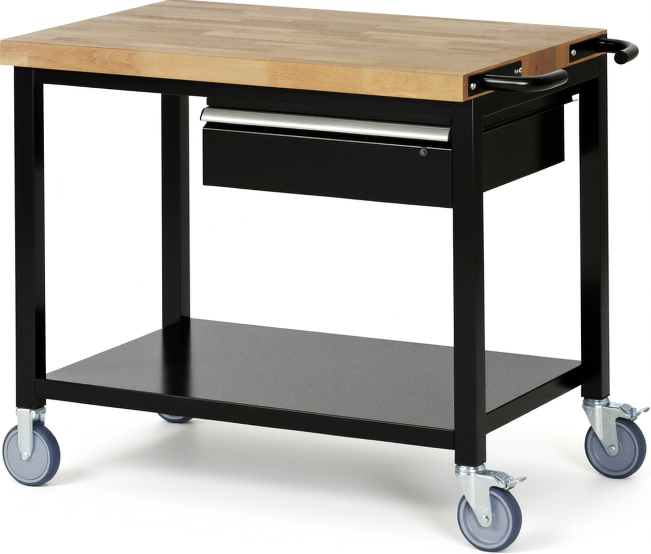 RAU Werkbank schwarz - Breite 100 cm - Tiefe 70 cm - Höhe 108 cm - Buche-Massiv Arbeitsplatte 40 mm