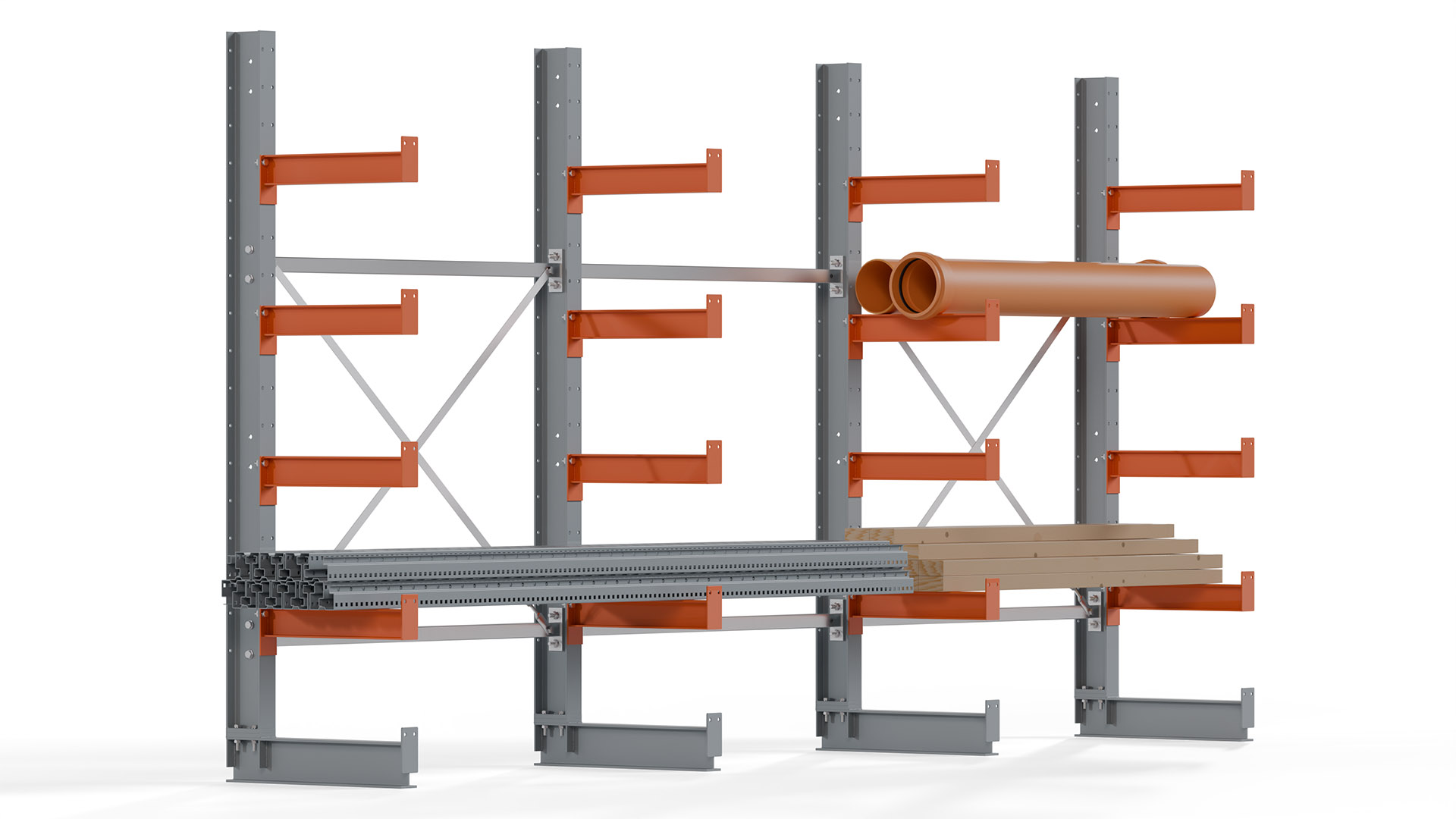Kragarmregal KARL basic - lackiert - Breite: 384 cm - Höhe: 200 cm - Tiefe: 50 cm - Traglast je Kragarm: 870 kg - einseitig
