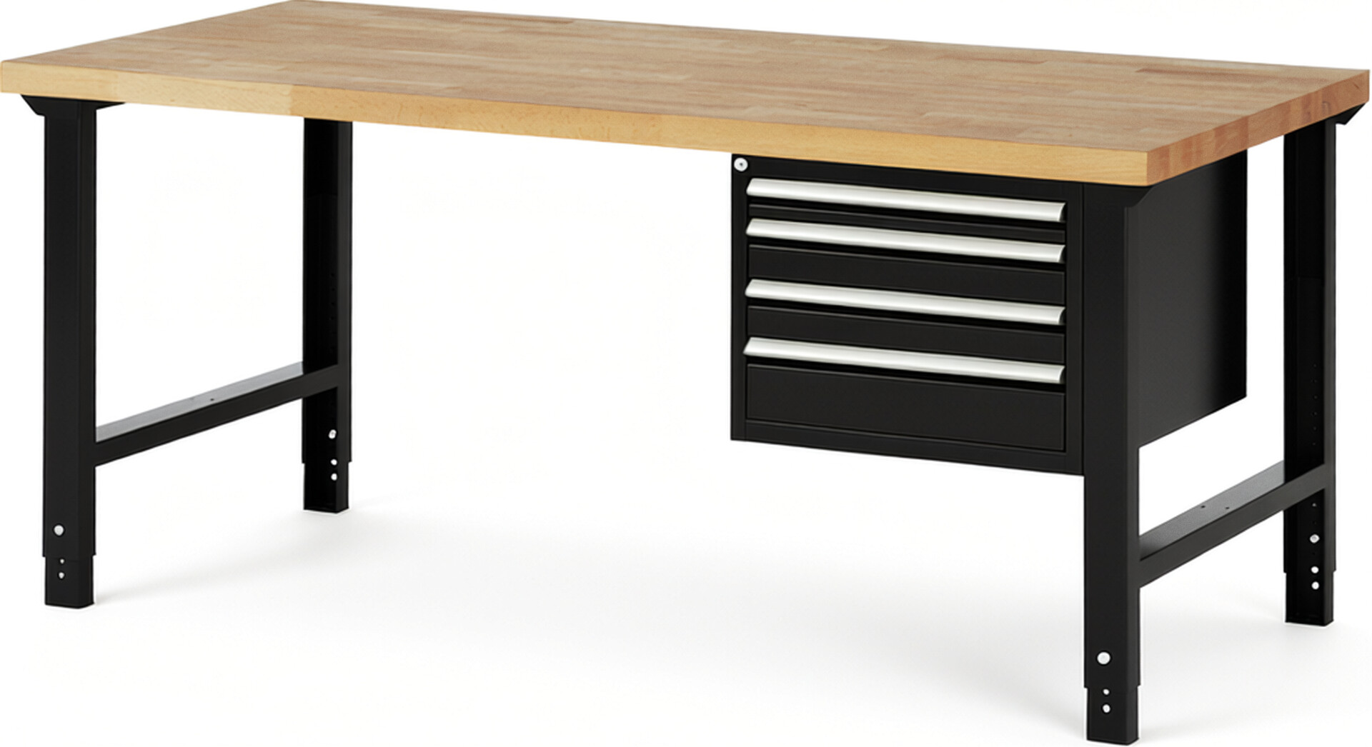 RAU Werkbank schwarz - Breite 200 cm - Tiefe 90 cm - Höhe 114 cm - Buche-Massiv Arbeitsplatte 40 mm