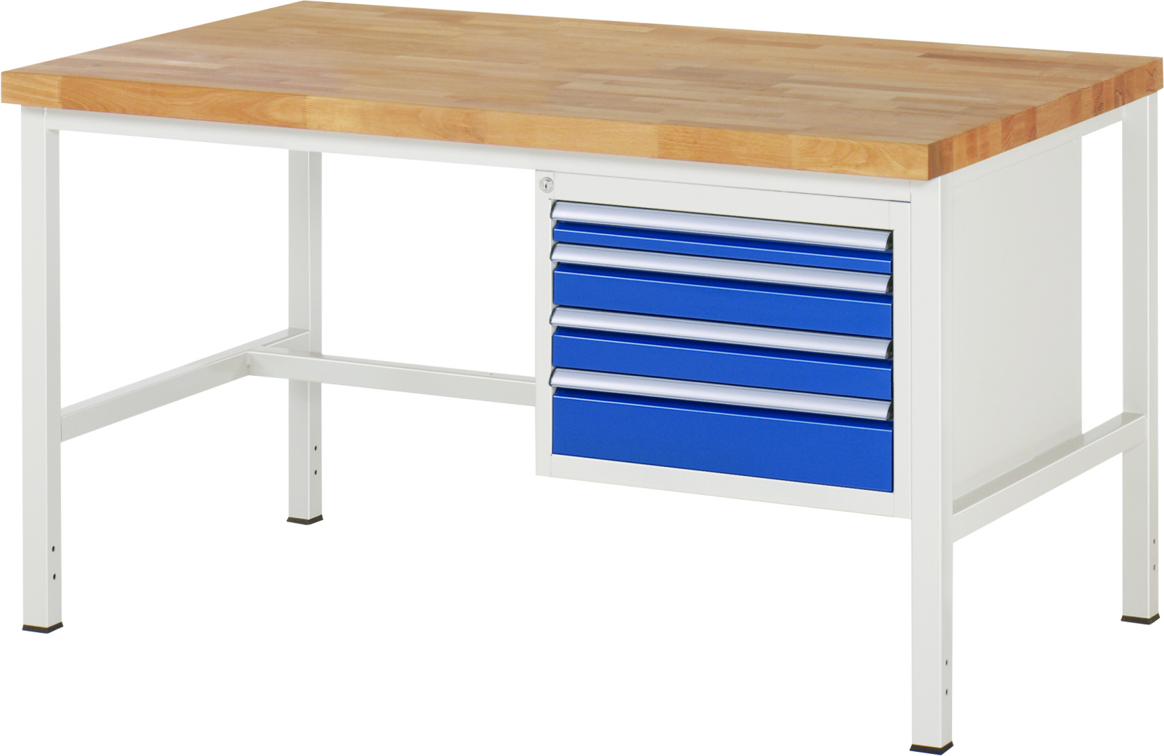 Werkbank Modell 8132 rot, BxTxH 1500x900x840 mm,  Buche-Massiv Arbeitsplatte 40 mm,  4 Schubladen mit  Auszug 90 %