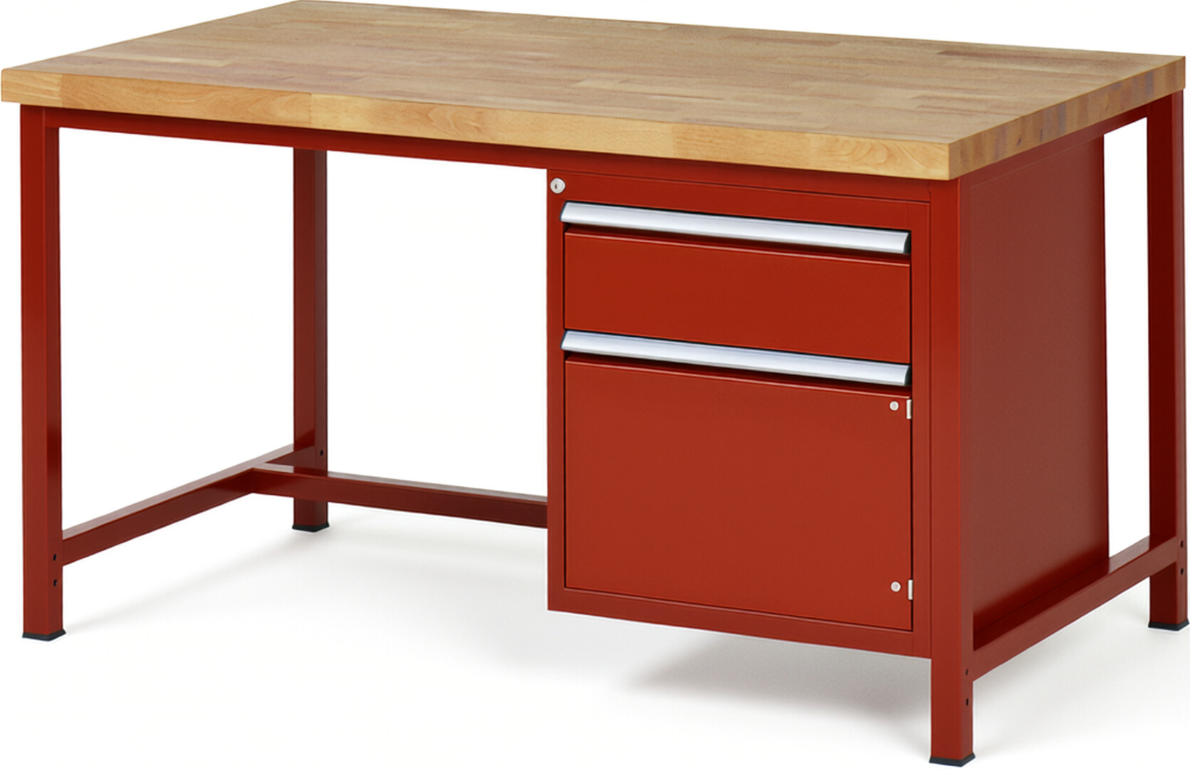 RAU Werkbank rot - Breite 150 cm - Tiefe 90 cm - Höhe 104 cm - Buche-Massiv Arbeitsplatte 40 mm