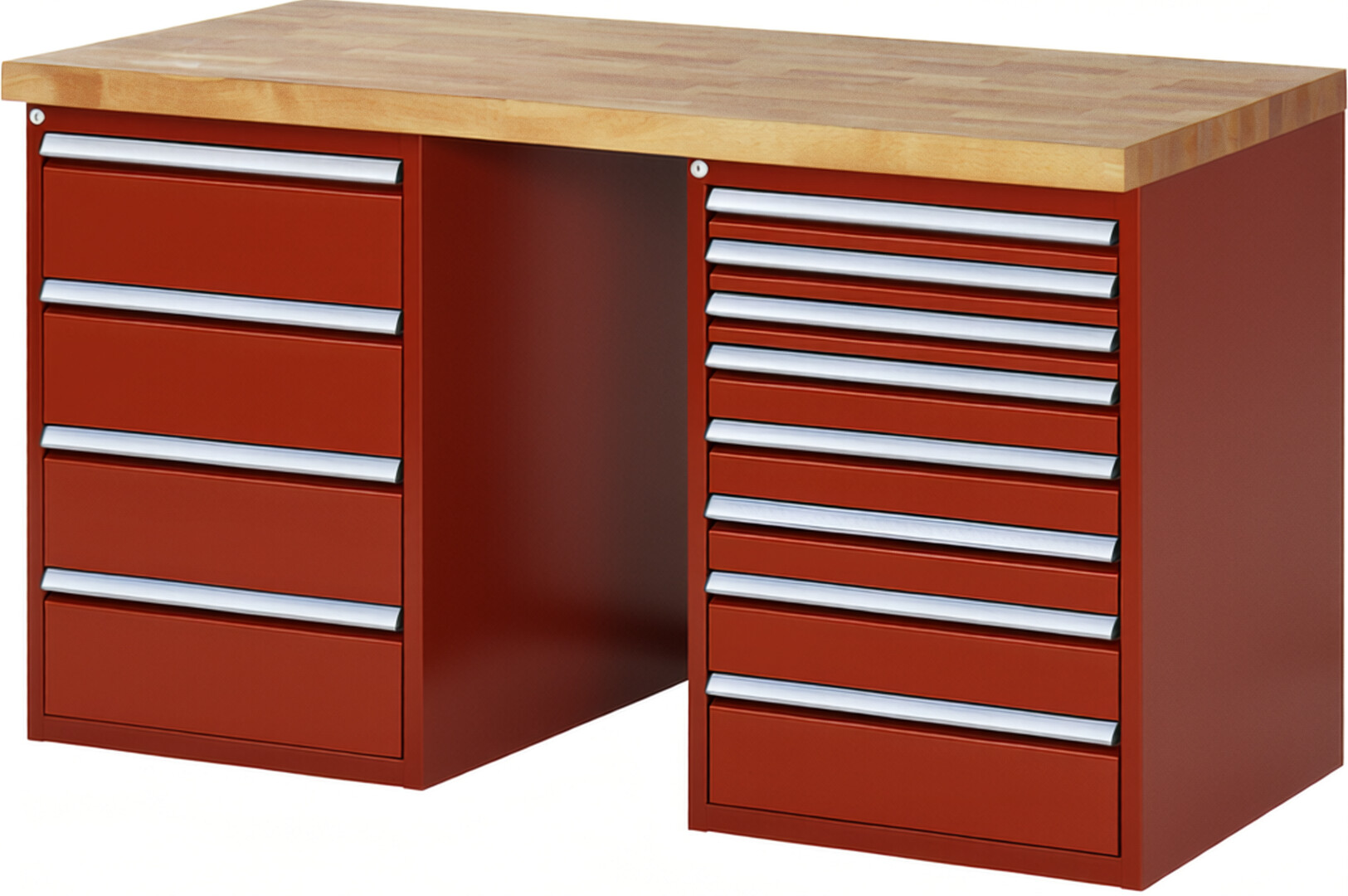 RAU Werkbank rot - Breite 150 cm - Tiefe 70 cm - Höhe 89 cm - Buche-Massiv Arbeitsplatte 40 mm