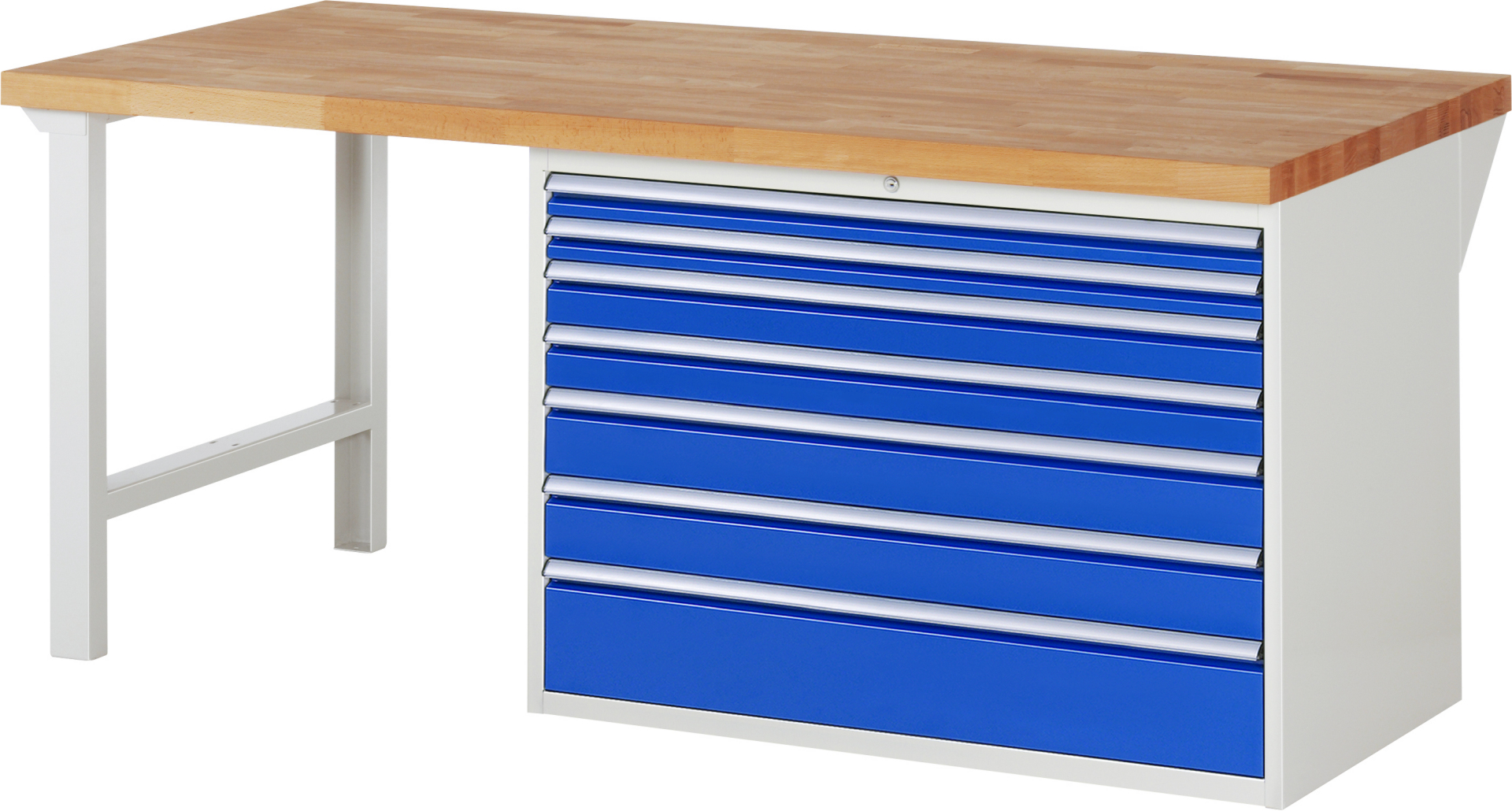 Werkbank Modell 7717 rot - schwarz, BxTxH 2000x900x890 mm,  Buche-Massiv Arbeitsplatte 40 mm,  7 Schubladen mit  Vollauszug 100 % und  SoftClosing