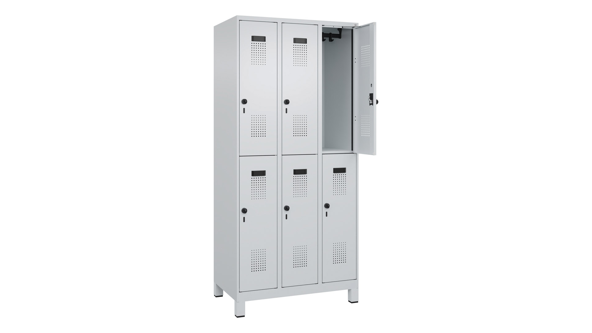 Garderobenspind doppelstöckig, Breite 90 cm, Höhe 195 cm, Tiefe 50 cm, 6 Fächer