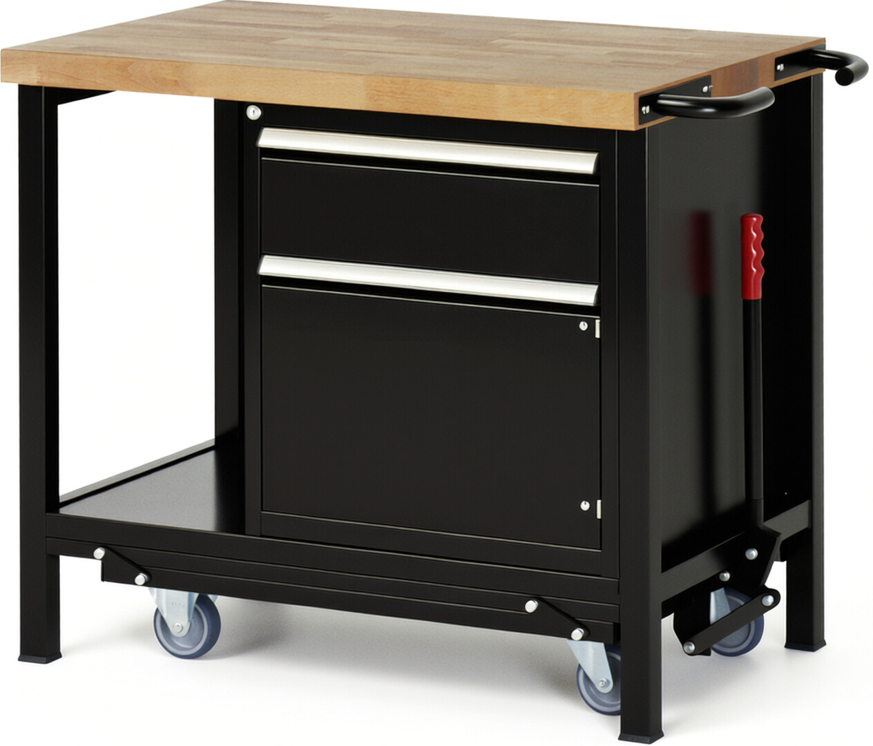 RAU Werkbank schwarz - Breite 100 cm - Tiefe 70 cm - Höhe 88 cm - Buche-Massiv Arbeitsplatte 40 mm