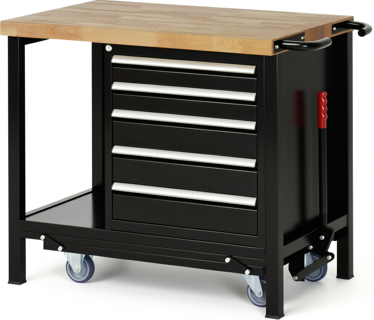 RAU Werkbank schwarz - Breite 100 cm - Tiefe 70 cm - Höhe 88 cm - Buche-Massiv Arbeitsplatte 40 mm