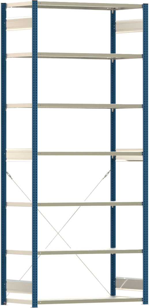 Fachbodenregal BERT - Breite: 128,5 cm - Tiefe: 60 cm - Höhe: 300 cm - 7 Böden - Grundregal