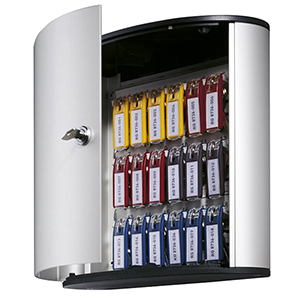 Schlüsselkasten, für 18 Schlüssel, BxTxH 302x118x280 mm, ohne Zwischenpaneel, Zylinderschloss, metallic-silber