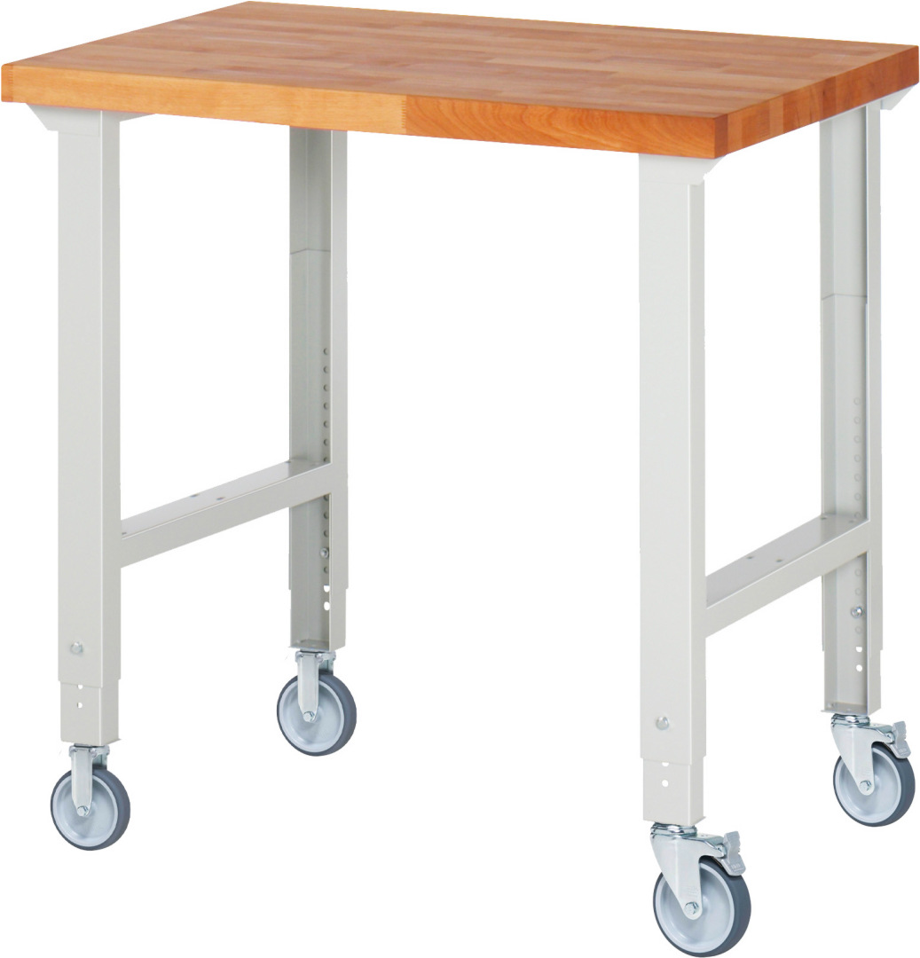 Fahrbare Werkbank Modell 7000 schwarz, BxTxH 1000x700x950-1000 mm,  Buche-Massiv Arbeitsplatte 40 mm