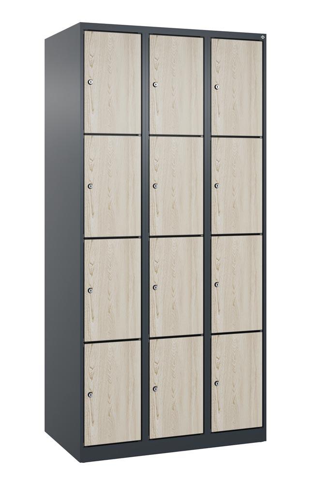 Fächerschrank mit MDF Türen, Breite 90 cm, Höhe 185 cm, Tiefe 50 cm, 12 Fächer