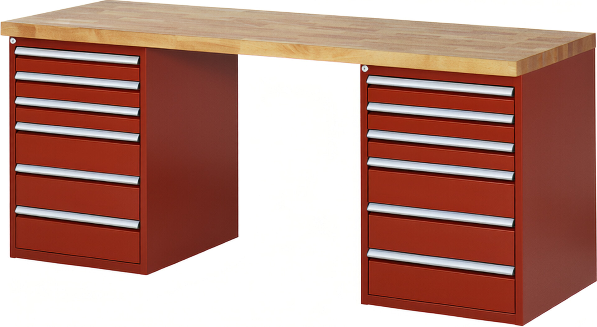 RAU Werkbank rot - Breite 200 cm - Tiefe 70 cm - Höhe 89 cm - Buche-Massiv Arbeitsplatte 40 mm