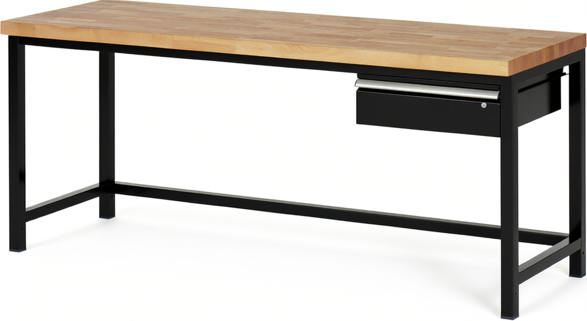 Werkbank Modell 8001 schwarz, BxTxH 2000x700x840-1040 mm,  Buche-Massiv Arbeitsplatte 40 mm,  1 Schublade mit  Auszug 90 %