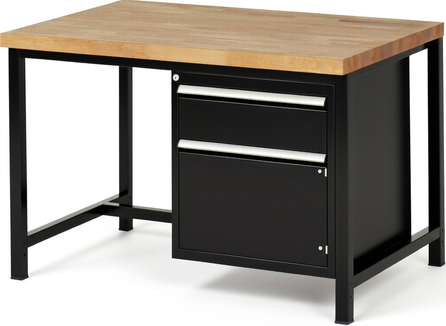 RAU Werkbank schwarz - Breite 125 cm - Tiefe 90 cm - Höhe 84 cm - Buche-Massiv Arbeitsplatte 40 mm