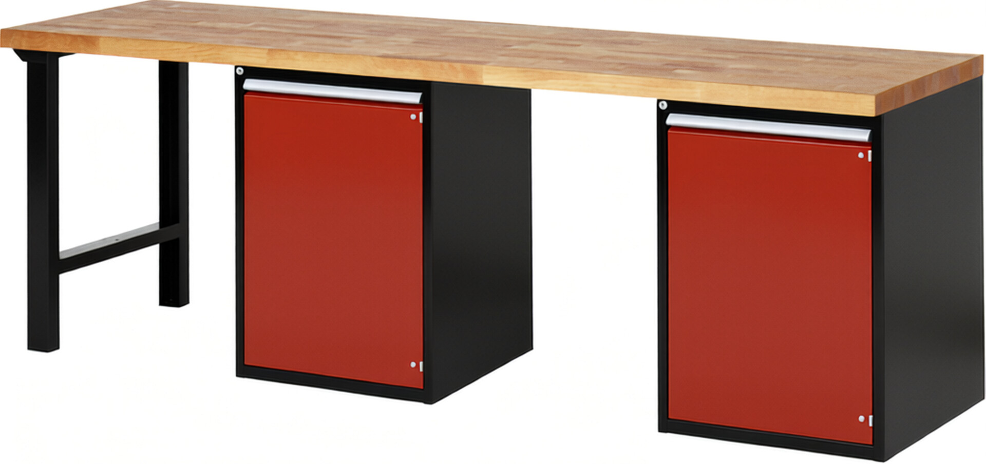 Werkbank Modell 7501 schwarz-rot, BxTxH 2500x700x840 mm,  Buche-Massiv Arbeitsplatte 40 mm