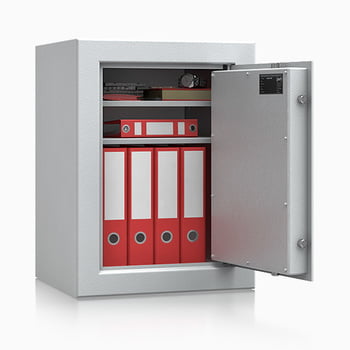 Massiver Aktentresor, Möbeltresor, Sicherheitsschrank, Safe zum Einbauen, VdS Klasse 1, Farbe lichtgrau, 2 Fachböden, 665 x 500 x 430 mm (BxT)