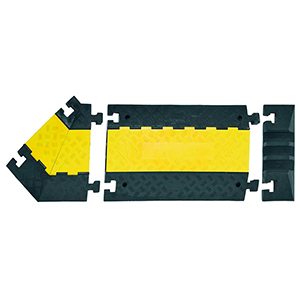Kabelbrücke-Wickelstück 45 Grad, Farbe schwarz-gelb, links, Hartgummimischung mit Deckel, LxBxH 500/200x600x75 mm