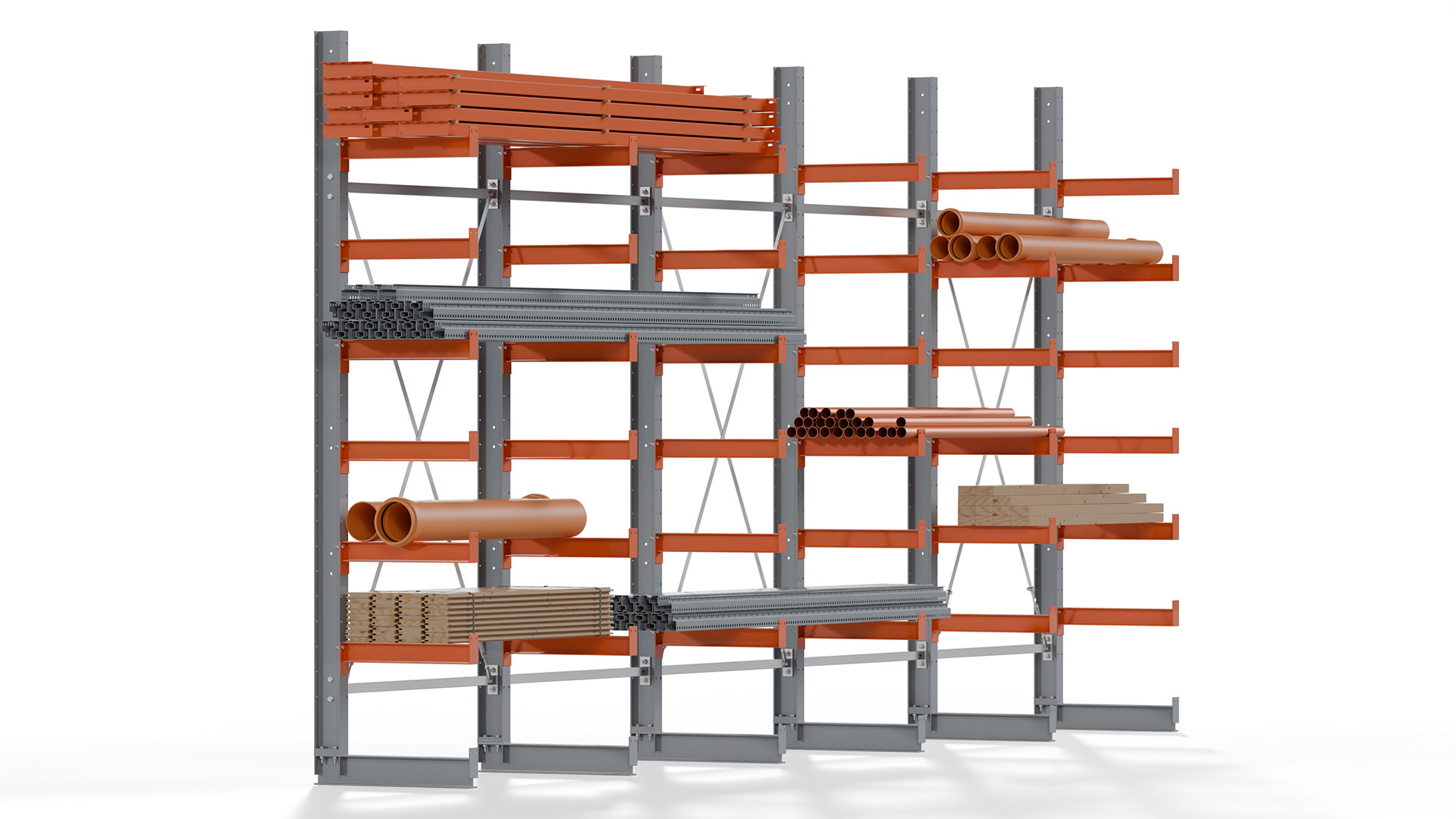 Kragarmregal KARL basic - lackiert - Breite: 640 cm - Höhe: 300 cm - Tiefe: 60 cm - Traglast je Kragarm: 730 kg - einseitig