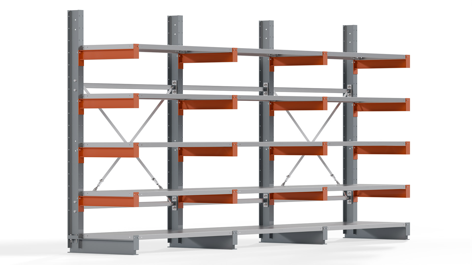 Kragarmregal KARL basic - lackiert - Breite: 384 cm - Höhe: 200 cm - Tiefe: 60 cm - Traglast je Kragarm: 730 kg - einseitig