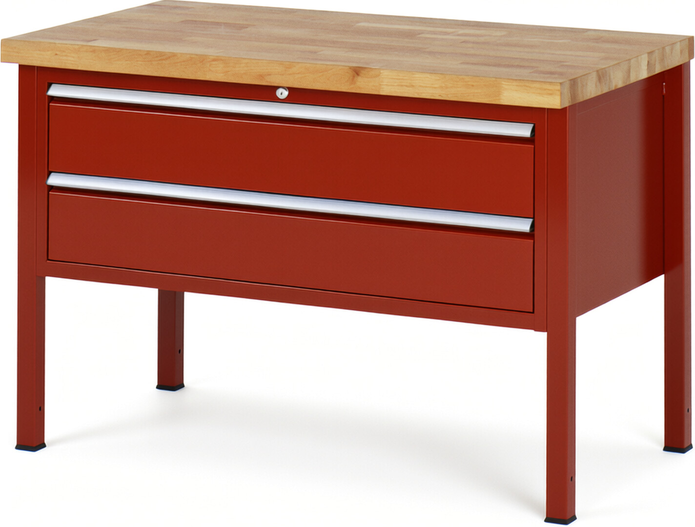 Werkbank Modell 8325 rot, BxTxH 1250x700x840-1040 mm,  Buche-Massiv Arbeitsplatte 40 mm,  2 Schubladen mit  Auszug 90 %