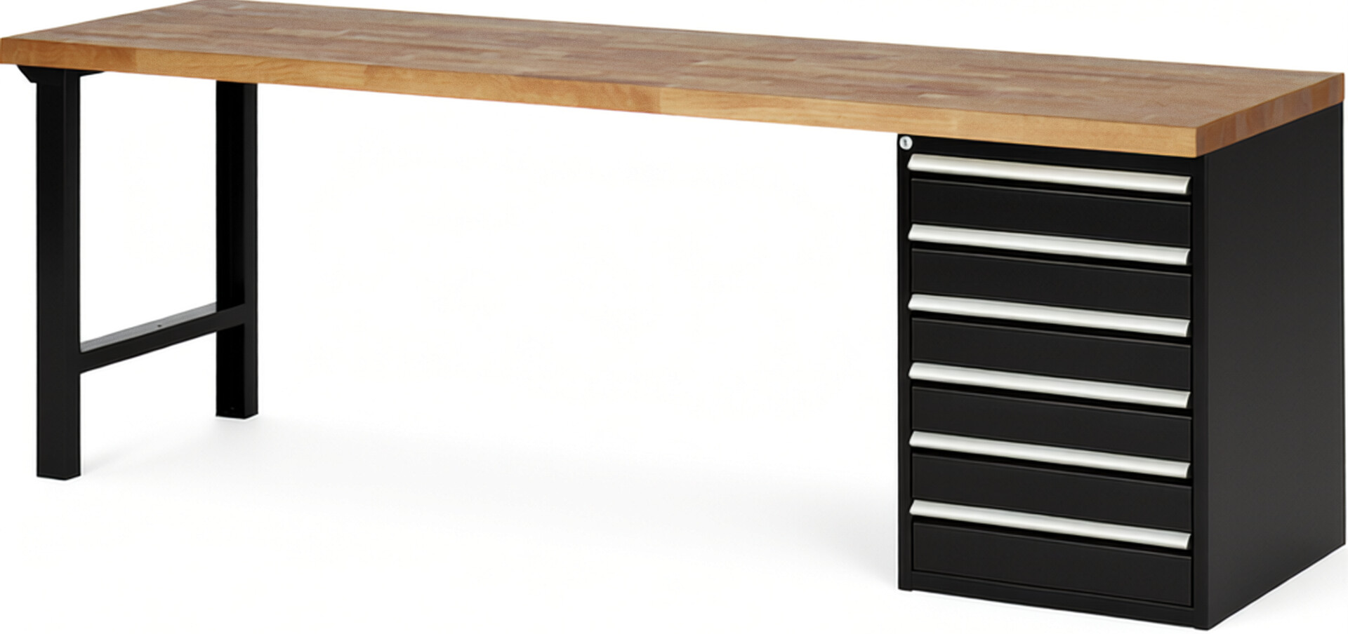 RAU Werkbank schwarz - Breite 250 cm - Tiefe 70 cm - Höhe 84 cm - Buche-Massiv Arbeitsplatte 40 mm