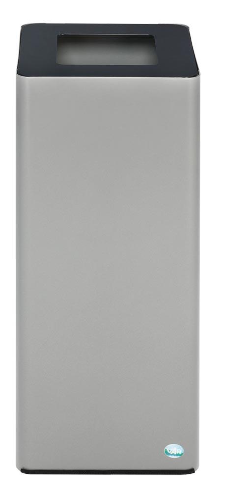 Wertstoffsammler, Stahlblech, Vol. 70 l., Klemmring, BxTxH 320x320x700 mm, Korpus silber, Aufsatz anthrazit, viereckiger Einwurf