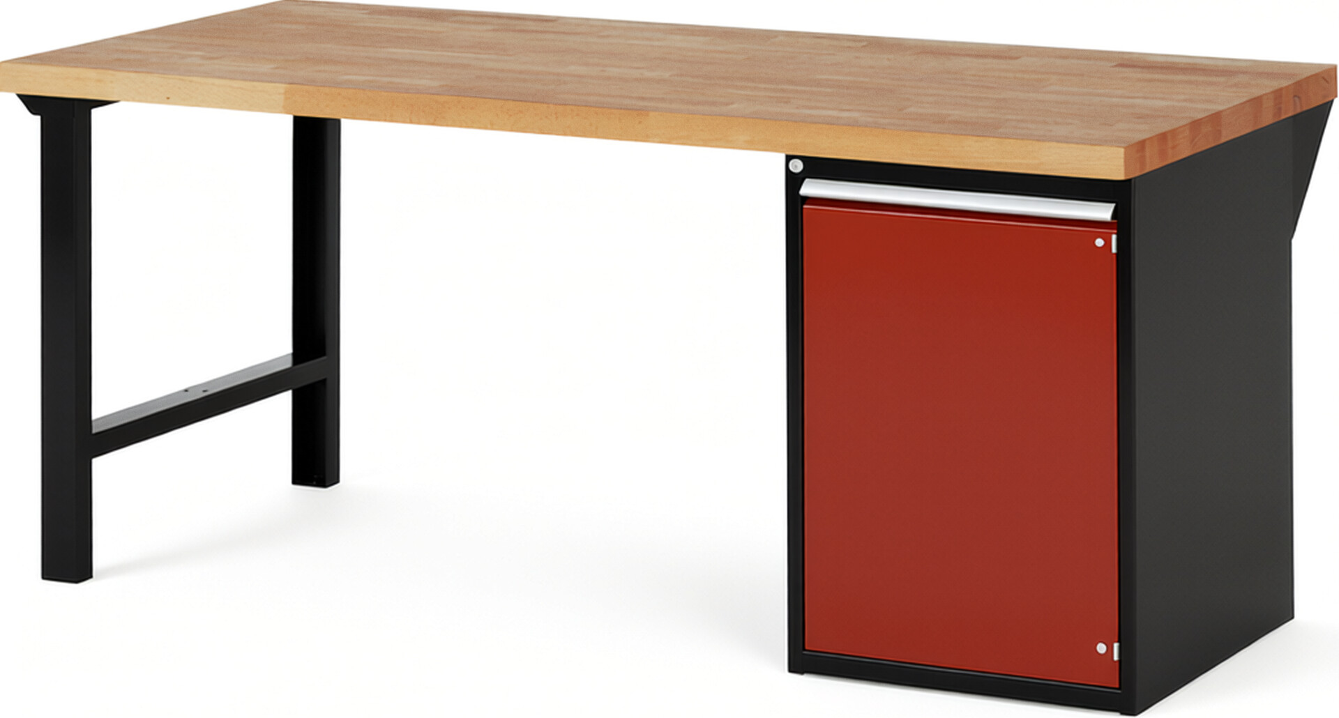 RAU Werkbank schwarz - rot - Breite 200 cm - Tiefe 90 cm - Höhe 89 cm - Buche-Massiv Arbeitsplatte 40 mm