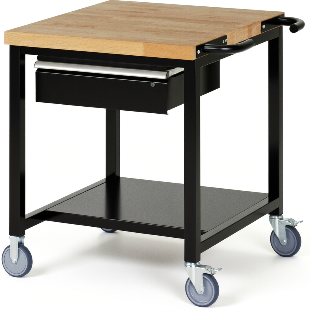 RAU Werkbank schwarz - Breite 75 cm - Tiefe 90 cm - Höhe 108 cm - Buche-Massiv Arbeitsplatte 40 mm