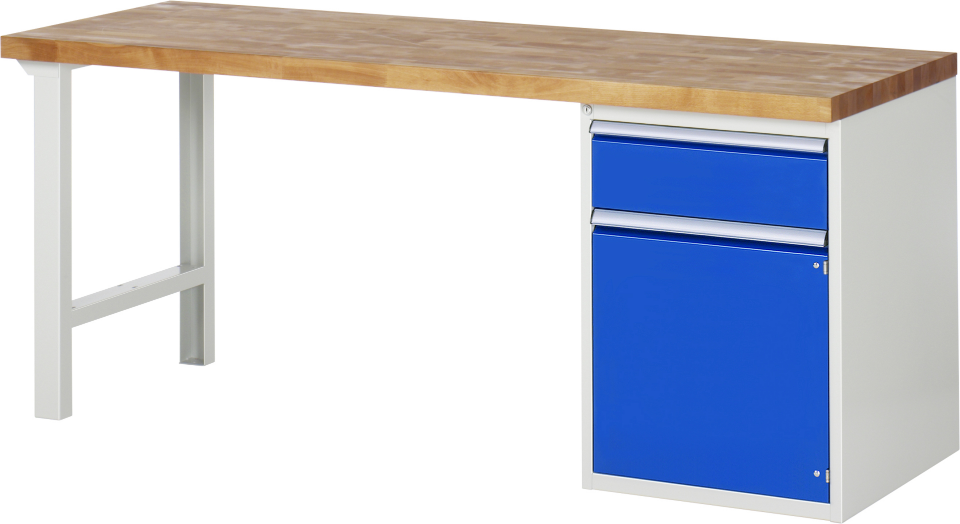 Werkbank Modell 7502 rot - schwarz, BxTxH 2000x700x840 mm,  Buche-Massiv Arbeitsplatte 40 mm,  1 Schublade mit  Vollauszug 100 % und  SoftClosing